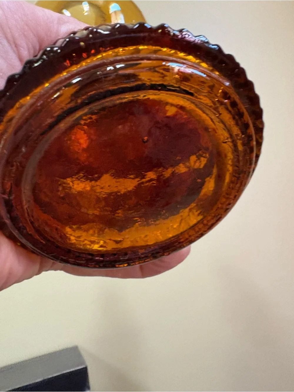 Vintage Amber Glass Oil Lamp 7”